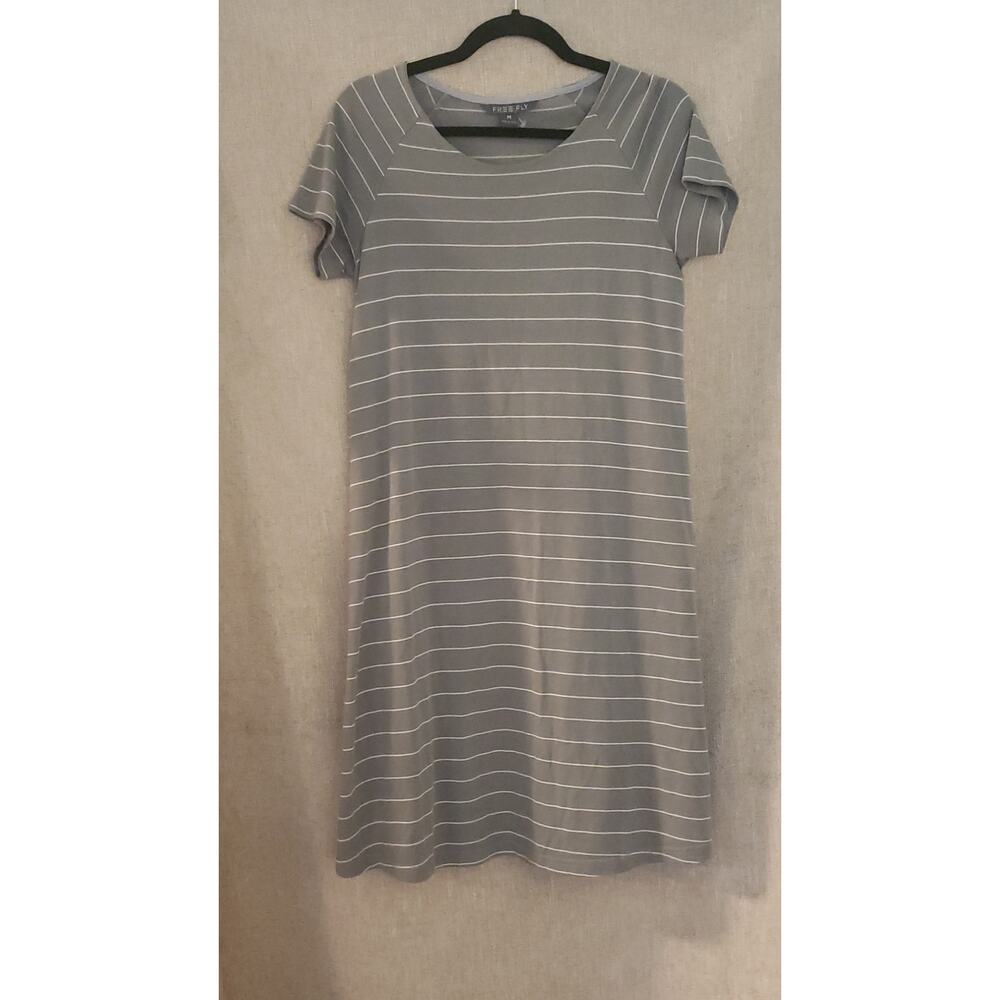 FREE FLY tshirt dress bamboo Olive Green Striped Medium Preloved Good